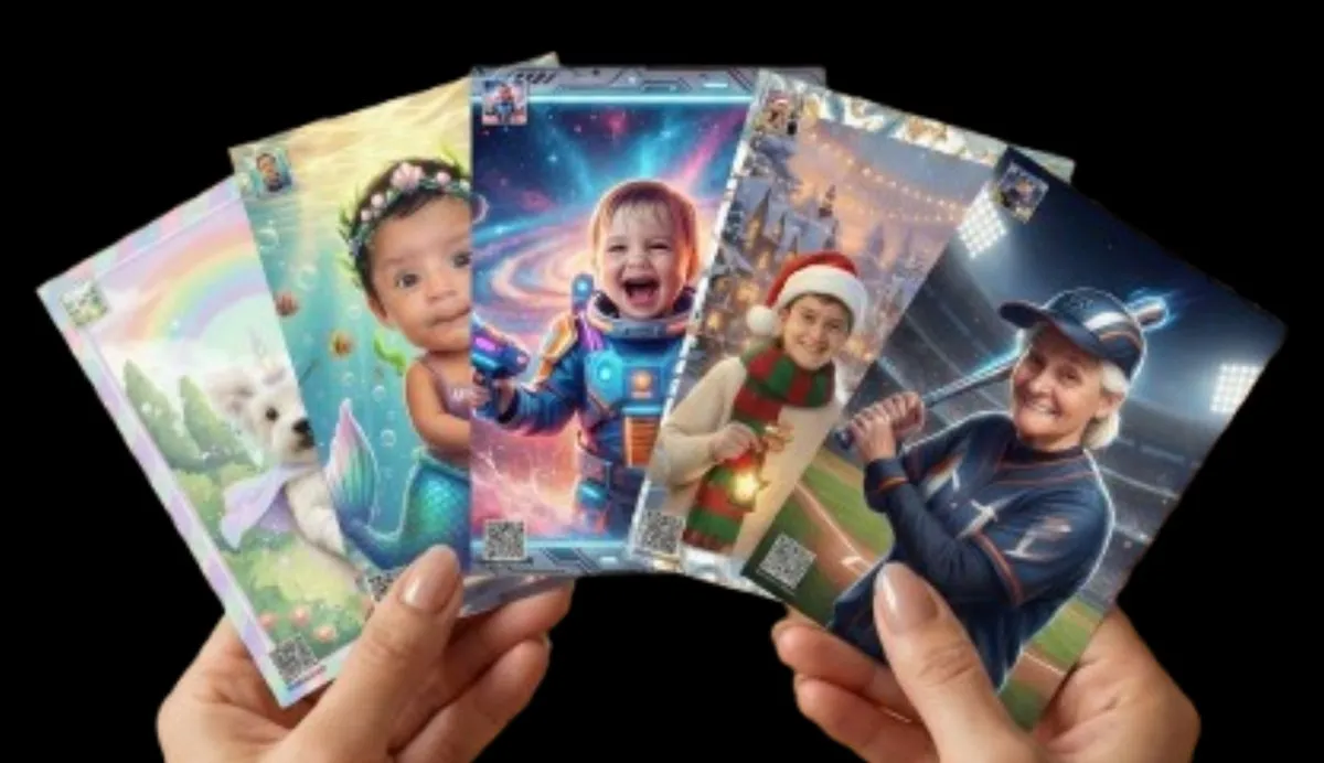 Illustrated family photos in a themed PhotoMatchFun game